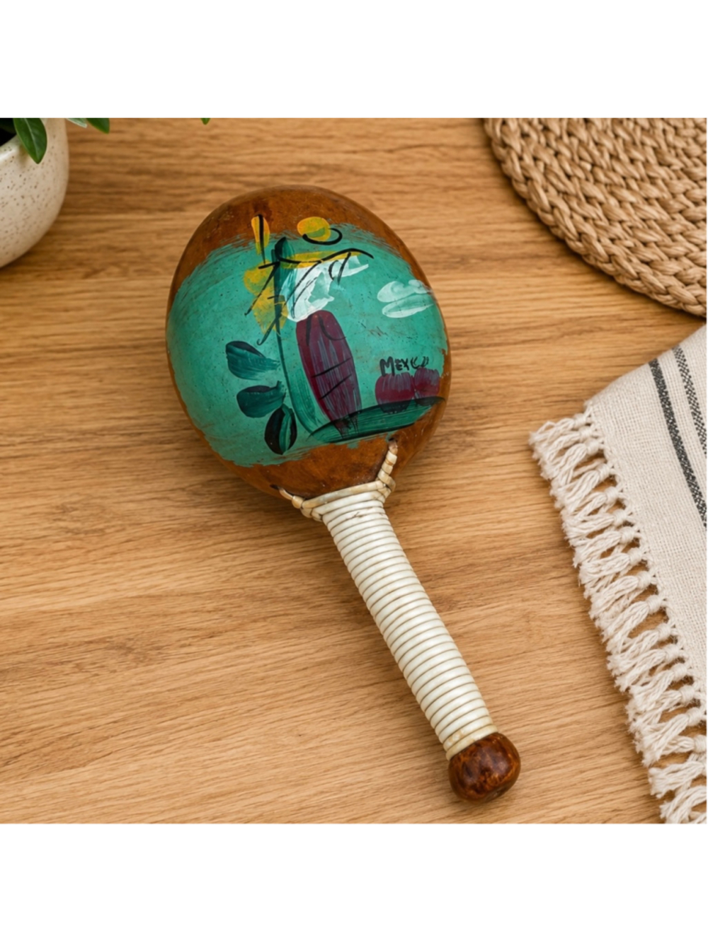 1960s Decorative Maraca Instrument One Size Brown Green